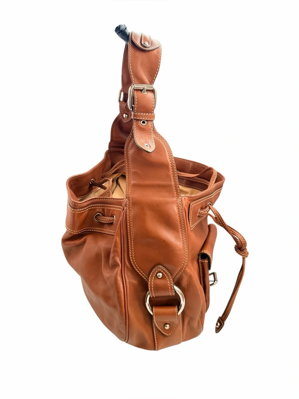 Marc Jacobs Womens Hobo Shoulder Bag Brown Leather Drawstring Designer Luxury